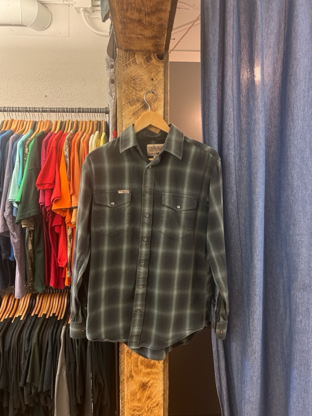 Vintage Panhandle Pearl Snap Green and Black Flannel Shirt